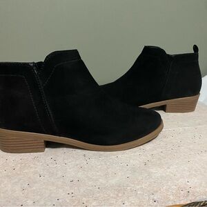 Black Suede Low Heel Ankle Booties - Women 10W